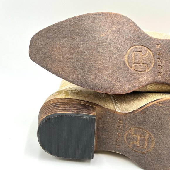 Roper Size 10 Short Stuff Tan Light Brown Faux Vegan Leather Western Ankle Boots - Picture 10 of 15